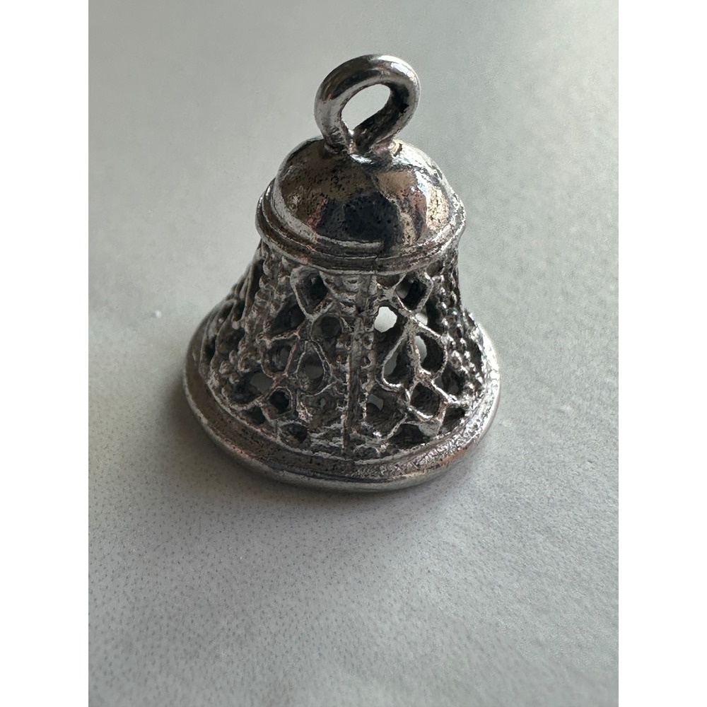 Vintage Sterling Silver Filigree‎ Bell Charm Pendant 925 Openwork 3.2g